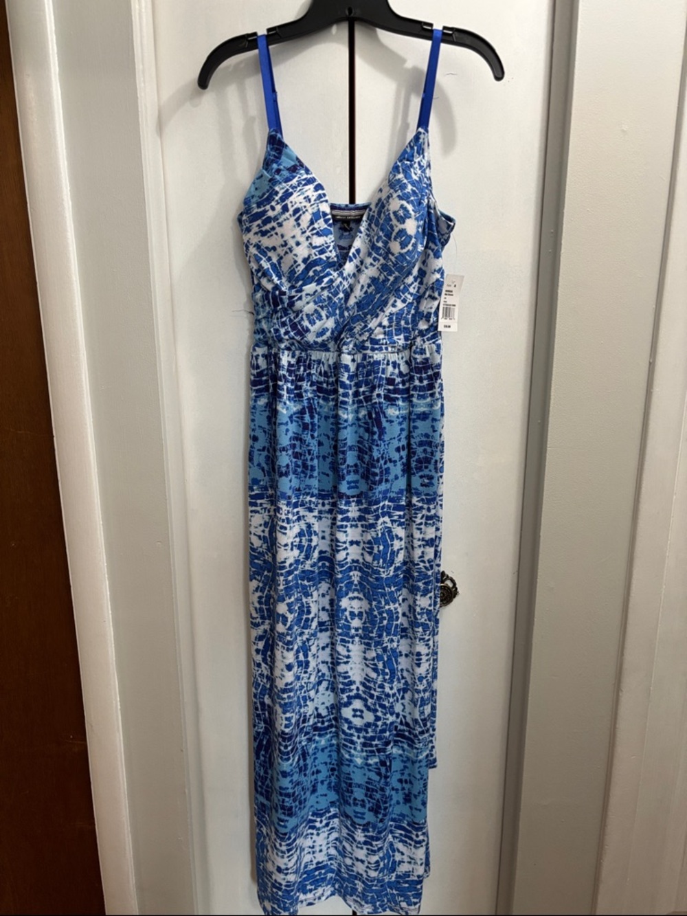 Allison Brittney Blue and White Tie-Dye Maxi Dress with Spaghetti Straps